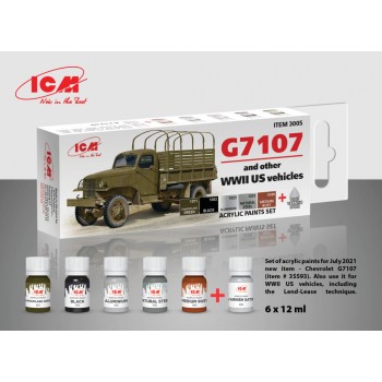 ICM Acrylic Paint Set for G7107 and other WW2 US Vehicles (6*12ml) 3005